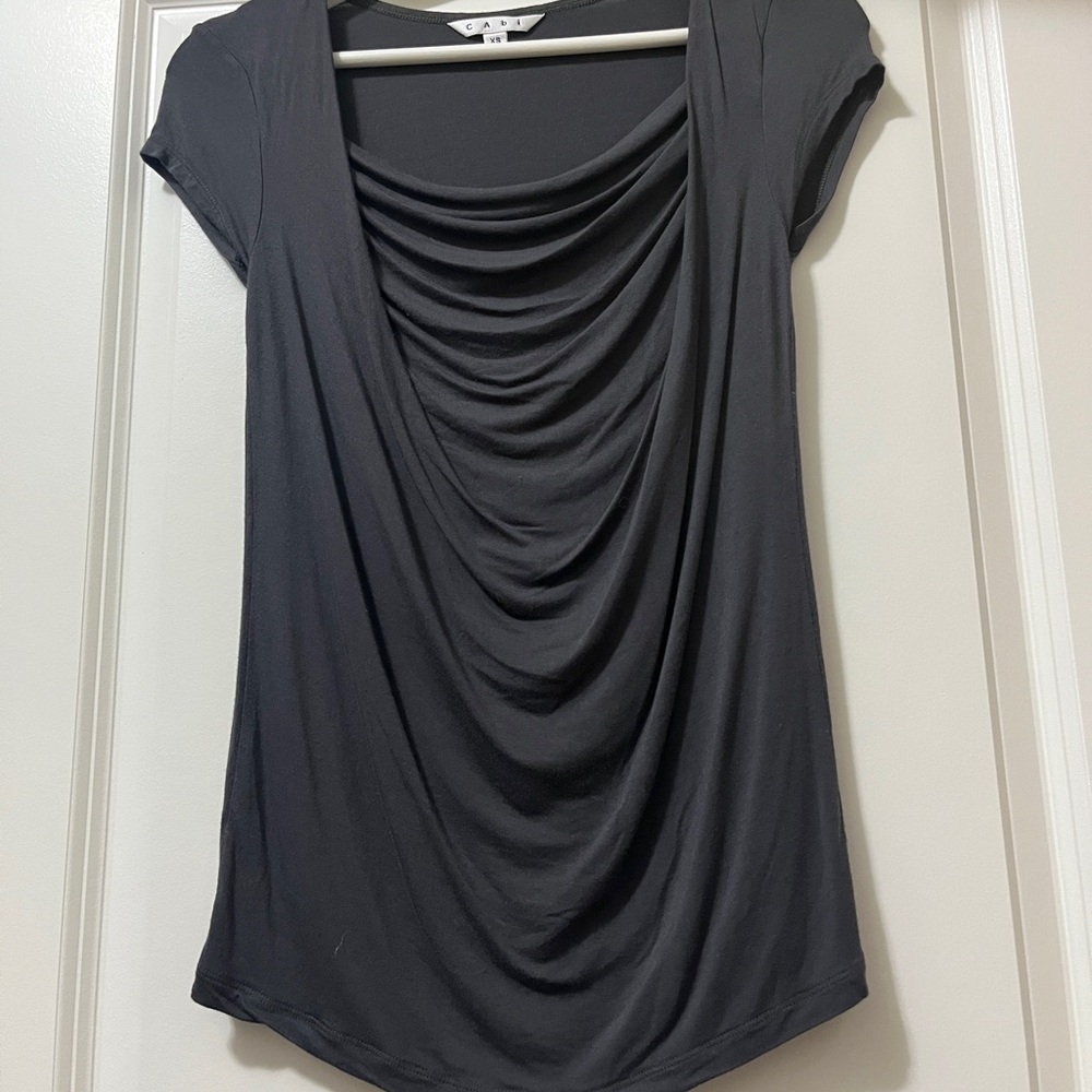 CAbi Black Drape Neck Blouse